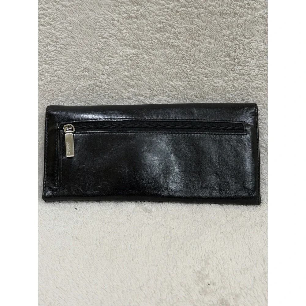 Hobo International Vintage Black Leather Kiss Lock Trifold Clutch Wallet